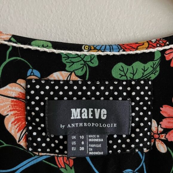Maeve Anthropologie Floral Dress Black Fit Flare Pockets Size 6 Rayon - Picture 3 of 9